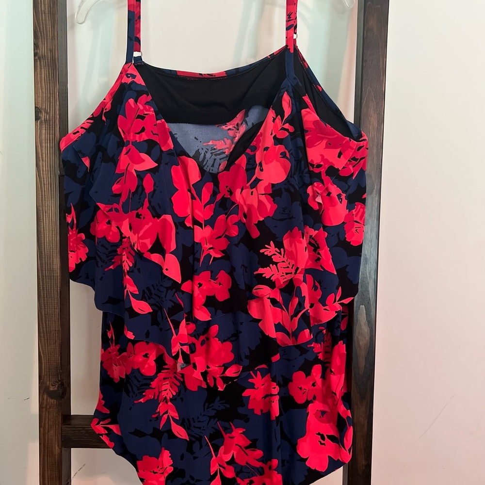 Aqua Green Women's Swim Camisole in Red and Blue Floral